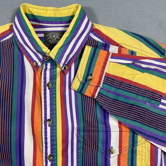 brittania Other - Vintage Brittania Mens Multicolor Striped Button Down Shirt Cotton Size S 90s